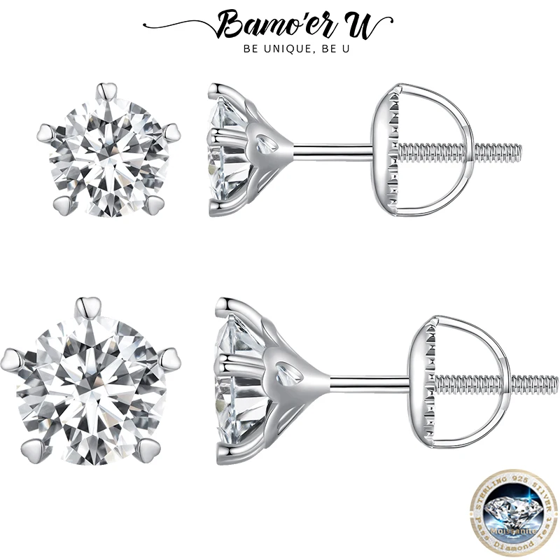 

Bamoer U Bouquet-like Moissanite Earrings S925 Sterling Silver 5 Heart Prongs Ear Studs Lab Diamond Shining Women Jewelry Gift
