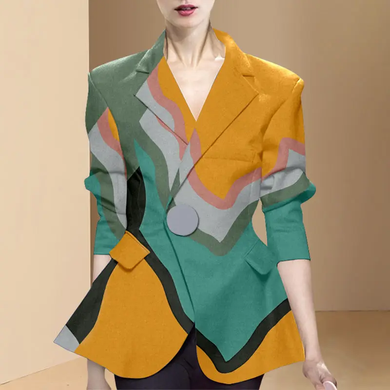 

Женский блейзер с принтом qi, Весенний костюм в Корейском стиле с усовершенствованной пряжкой для планшета, 2021