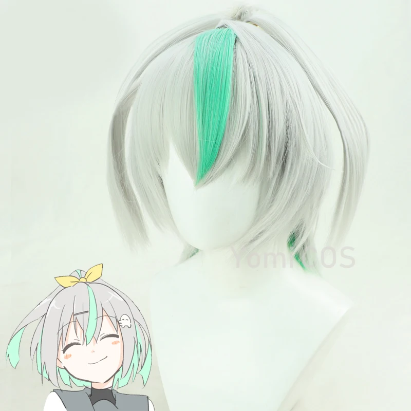 Парик для косплея YouTuber Bafuko серая Смешанная зеленая короткая прядь с большим