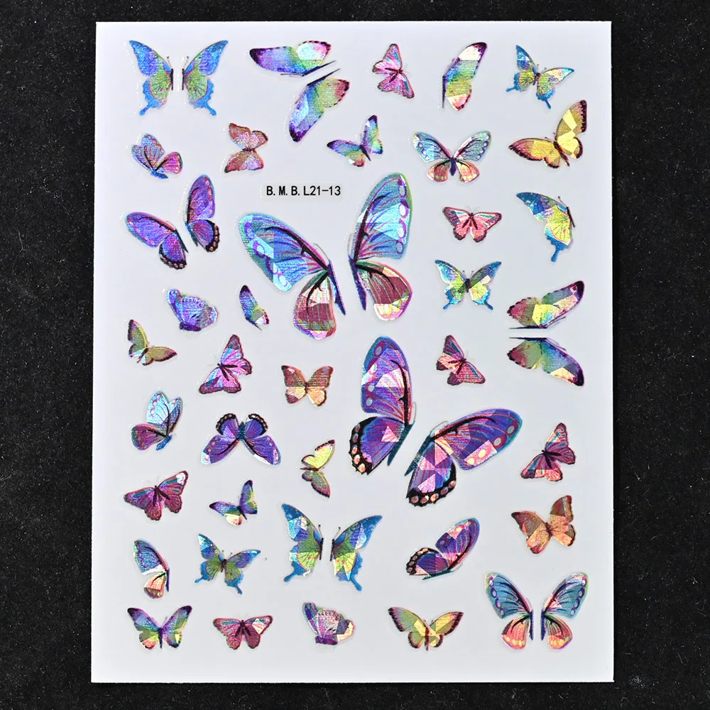 

12pcs/Set Butterfly Nail Stickers Flowers Design Leaves Self Adhesive Nai Decals 3D Sliders Manicure Foils DIY Decorations Tips#