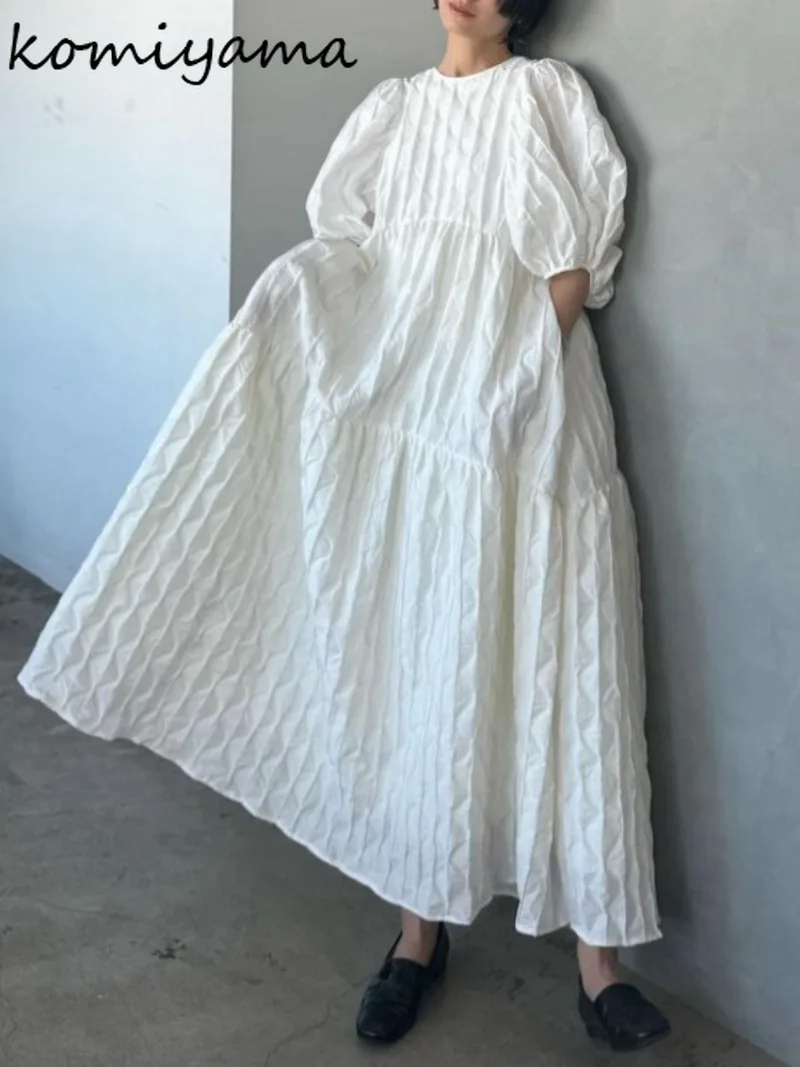 Платье женское с пышными короткими рукавами свободное повседневное в японском