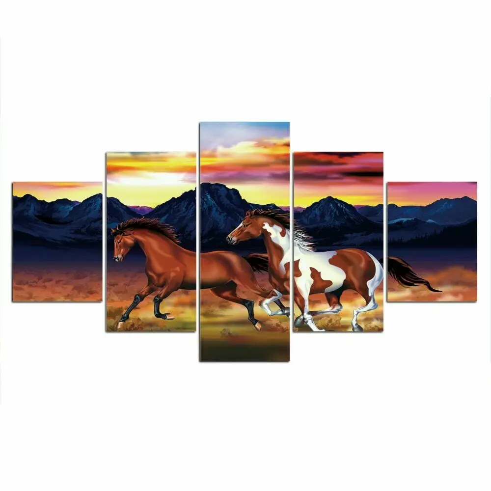 

5 шт. бегущие дикие лошади современный Декор 5 шт. картины настенный плакат без рамки 5 панелей декор комнаты HD печать домашний декор