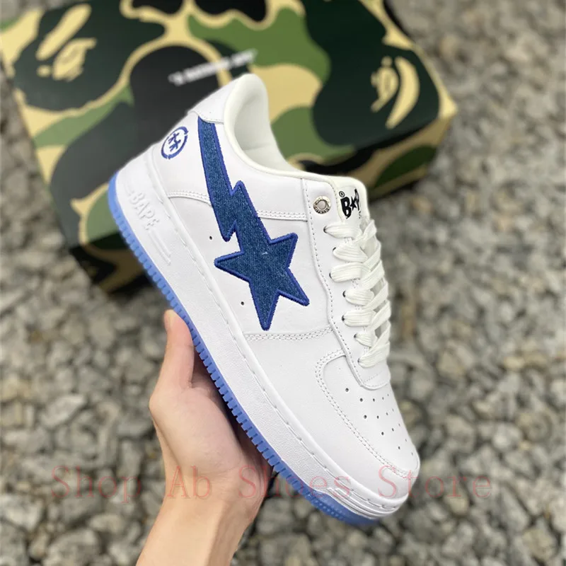 NEW Original A Bathing Ape Sta White Blue Shoes Men Sport Shoes Running Shoes Women Sneakers Casual Sandals Size:36-45