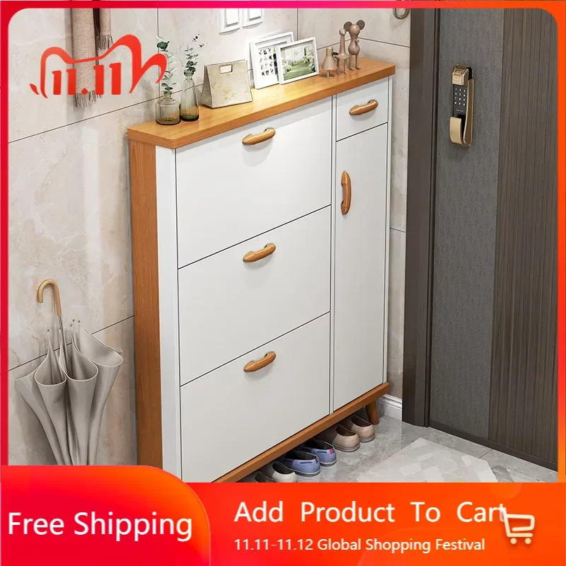 

Wooden Shelves Shoe Cabinets Space Saving Display Bedroom Ultra Thin Shoe Cabinets Narrow Organizador De Zapatos Furniture Sets