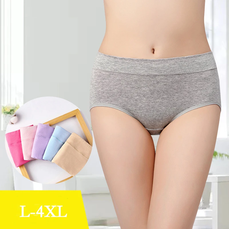 

L-5XL CANLEKALEI Large Size Women’s Panties Female Underwear Solid Color Cotton Plus Non-Trace Lingerie Mid-Waist Soft Briefs