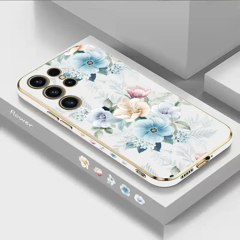Colored Jasmine Flowers Luxury Plating Phone Case For Samsung Galaxy S23 S22 S21 S10 S9 S8 Plus Note 20 ultra 10 Plus Cover