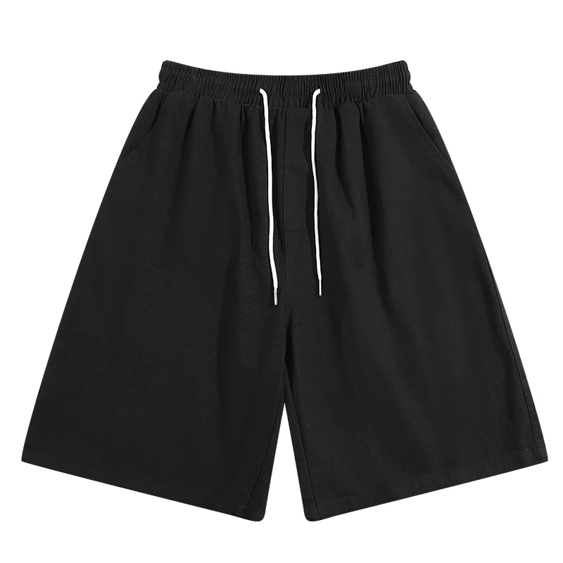 

Новинка 2022, простые хлопковые однотонные шорты с широкими штанинами, мужские уличные повседневные свободные спортивные брюки, летние штаны с Кулиской