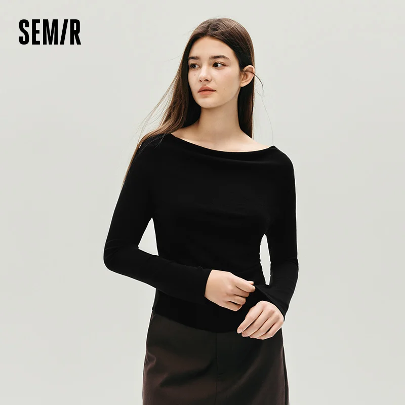 Фото Женские футболки с длинными рукавами Semir, минималистичный стильный дизайн, осень 2021, новая коллекция, женская одежда, топы Bts №1