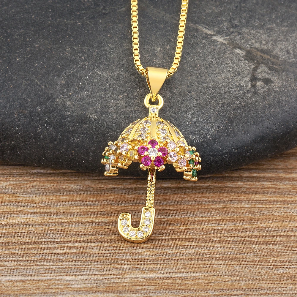 

Nidin Light Luxury Shiny Zircon Stone Pendant Necklaces Cute Umbrella Shape Elegant Bling Birthday Party Jewelry Gift Wholesale