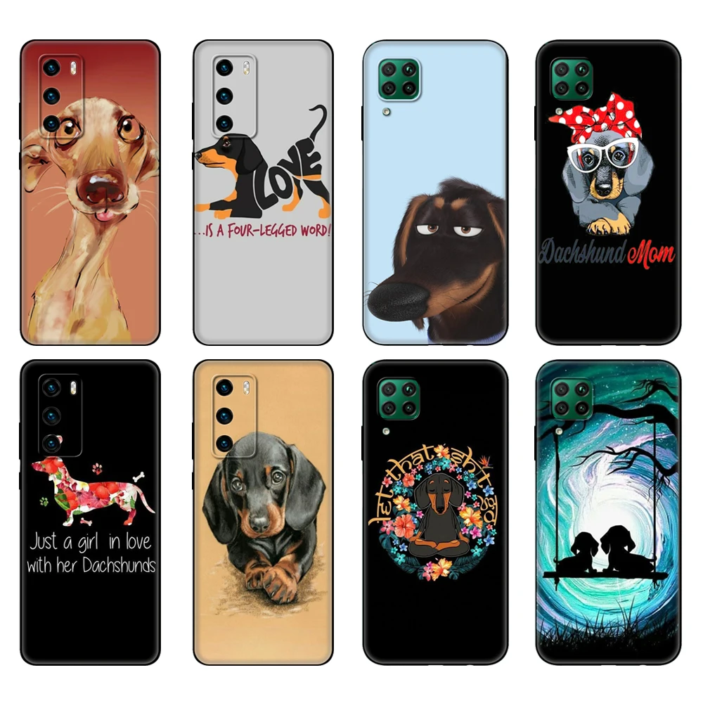 

Черный чехол из ТПУ для Huawei P30 Lite P30 Pro P40, чехол для Huawei P40 LITE E P Smart 2020, чехол с рисунком животных, собак, таксы