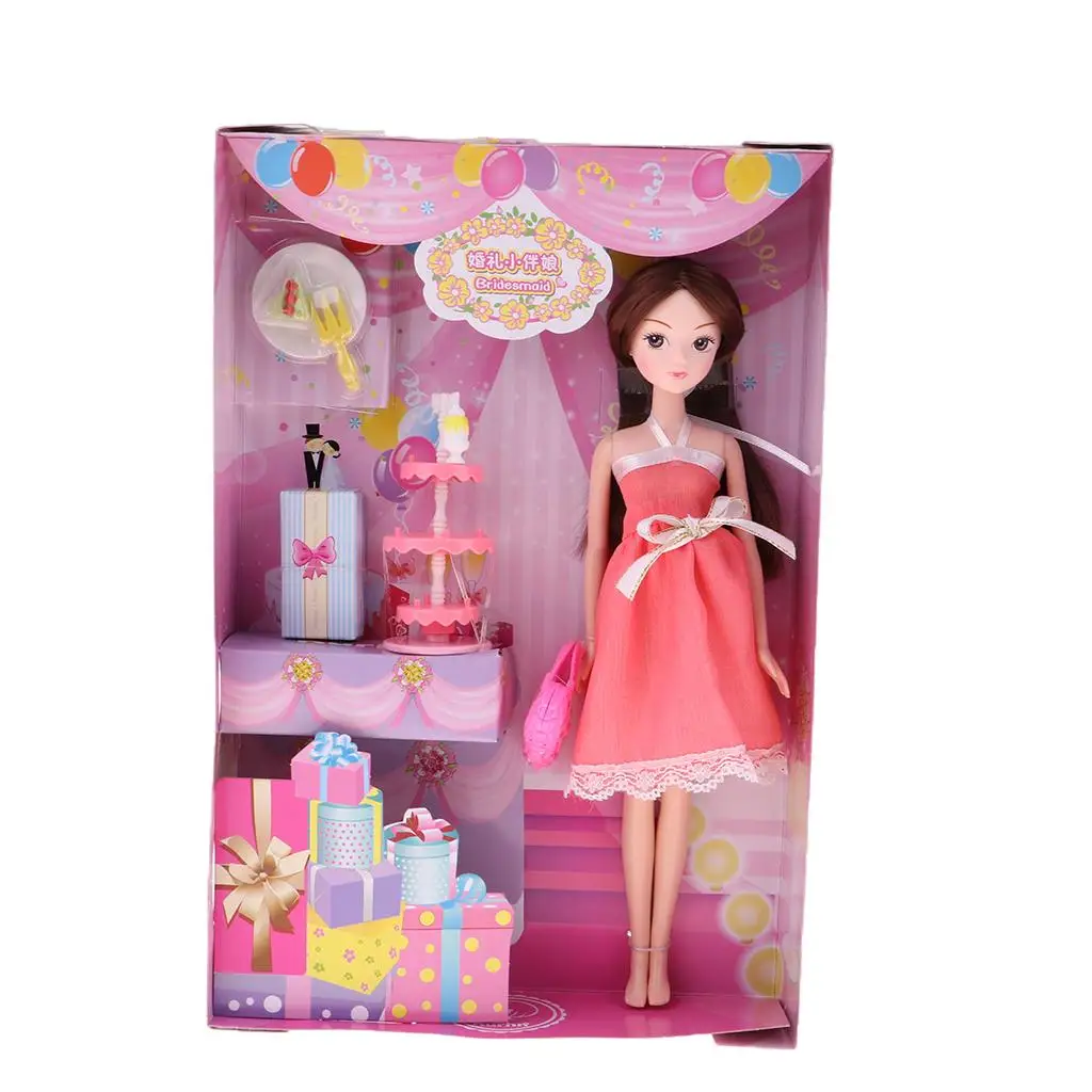 27cm Modern Girl Doll Playset 1/6 Kurhn  Pink Dress  Pretend  Children  Toy