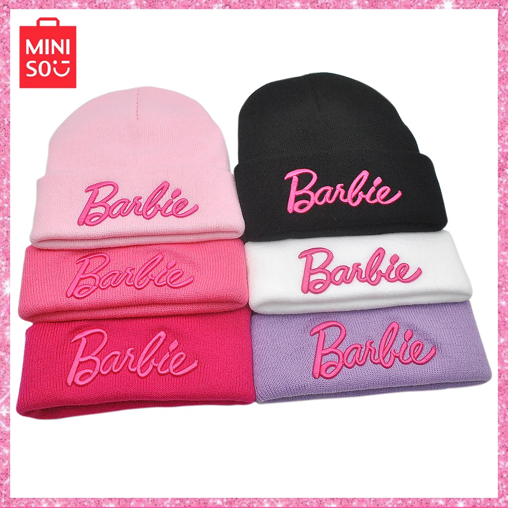 

Miniso Барби Y2K милые крутые осенние и зимние лыжные буквы вязаная вышивка кавайная 3D Шерстяная Лыжная шапка детский подарок на день рождения Рождество