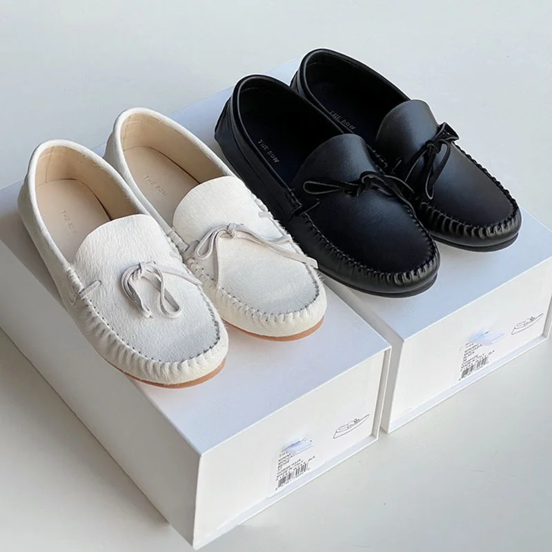 

The Row Women's Shoe Retro British Genuine Leather loafers Shoes Versatile Casual Flat ladies shoes