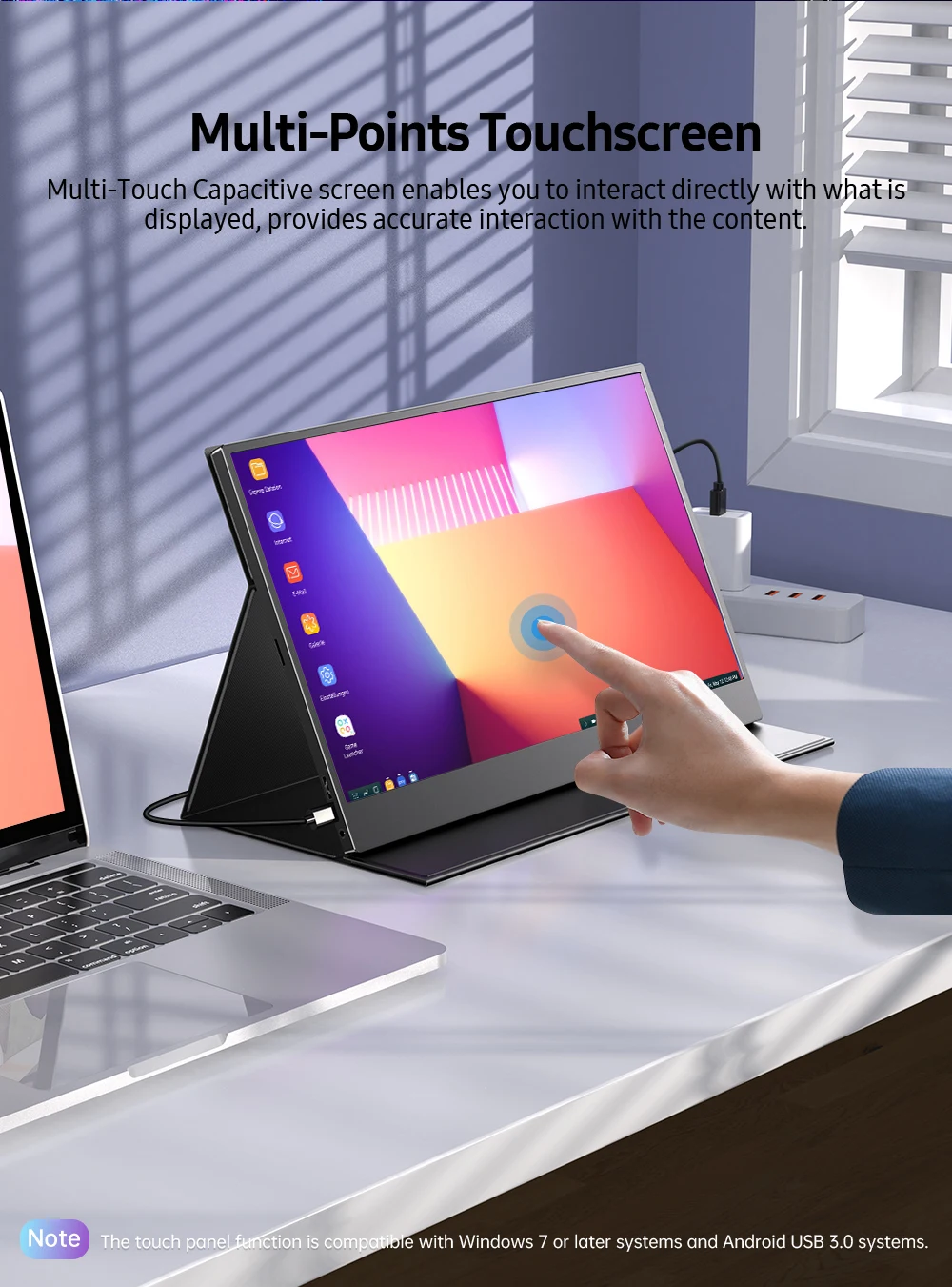 Фото UPERFECT Touch E7 15,6-дюймовый портативный сенсорный монитор настольного компьютера 1080P 100% sRGB с HDMI USB C OTG вторым дисплеем для ноутбука телефона компьютера Xbox Switch PS4/5 №2