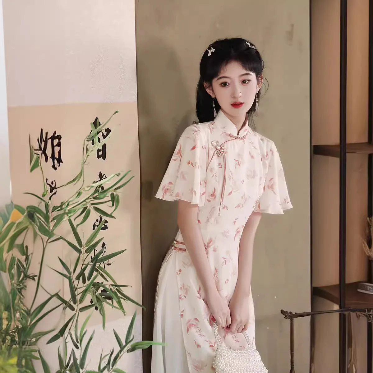 Новинка весна-лето 2024 улучшенное повседневное длинное приталенное платье Ципао