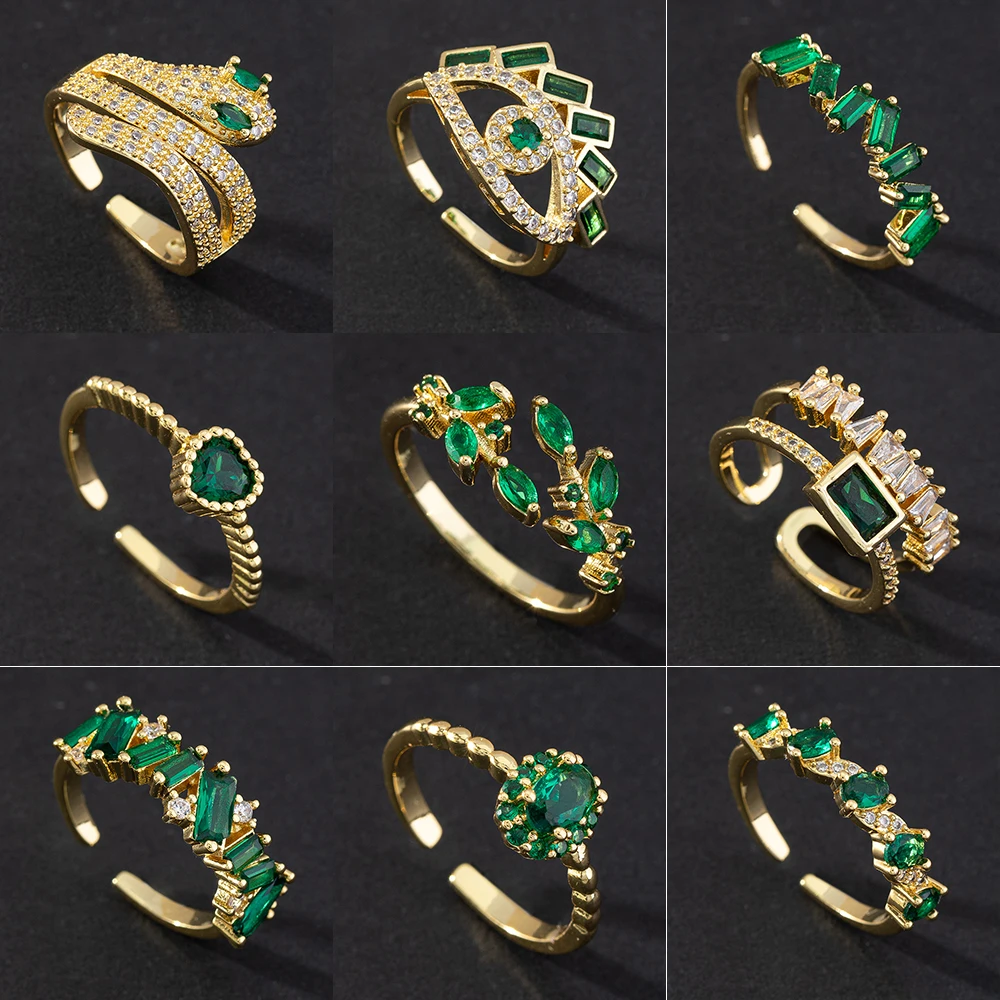 

Gold Plated Stainless Steel Snake Zircon Rings For Women Green Cubic Zirconia Heart Ring 2023 Trend Luxury Wedding Jewelry Gifts