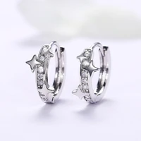 new trendy silver plated star hoop earrings for women shine white single row cz stone inlay fashion jewelry party gift earring