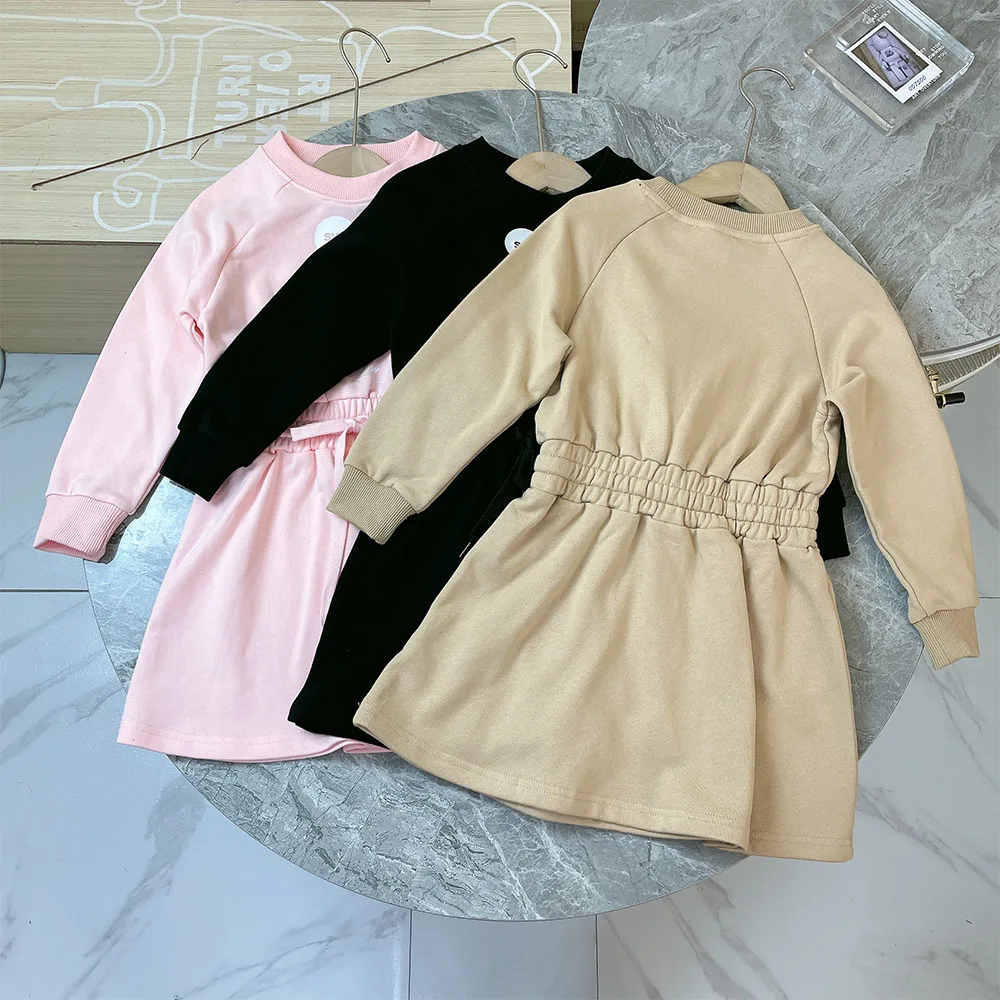 

High end children's dress children's letter pattern round neck long sleeve casual girl's dress fashion sweet dress