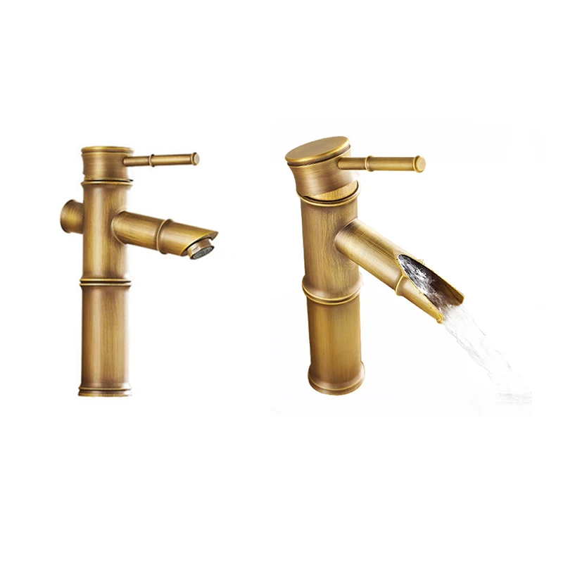 

Basin Faucet Antique Copper Bamboo Shape Faucet Antique Bronze Finish Sink Faucet Single Handle Hot And Cold Water Tap