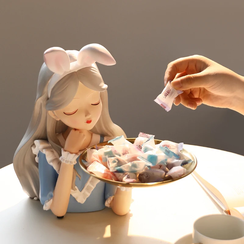

Creativity Cute Maiden with Storage Trays Decorative Crafts Home Resin Embellishments Figure Sculpture Living Room Decoration