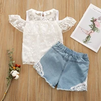 girls clothes sets summer for 1 2 3 4 5 6 years old children fashion lace shirts denim shorts 2pcs tracksuits for baby kids suit