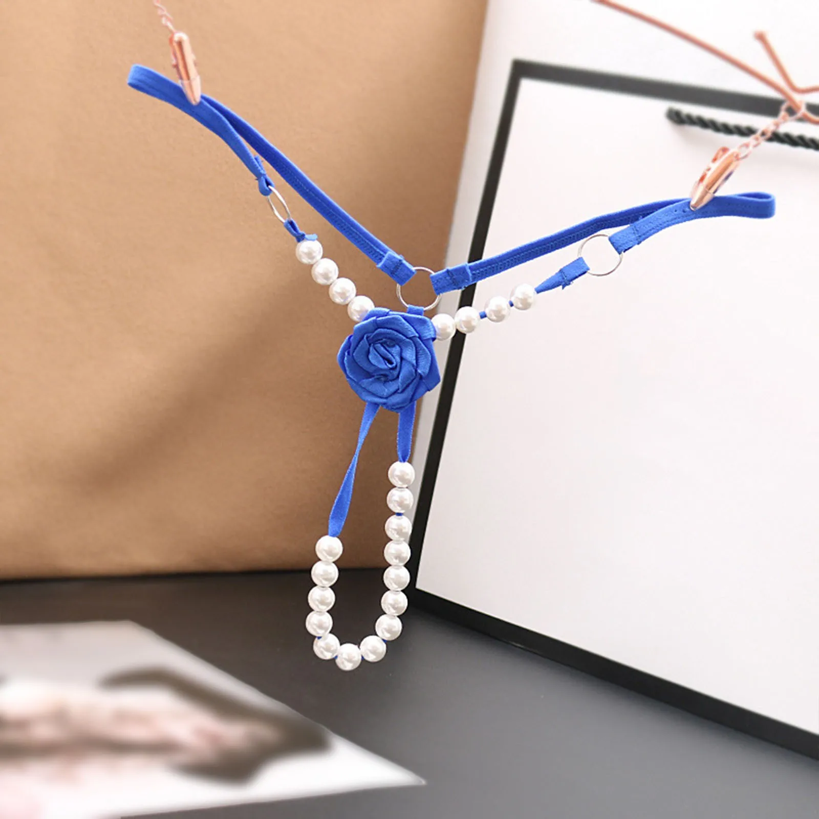 Женские кружевные сексуальные трусики с подвеской из розового жемчуга стринги и