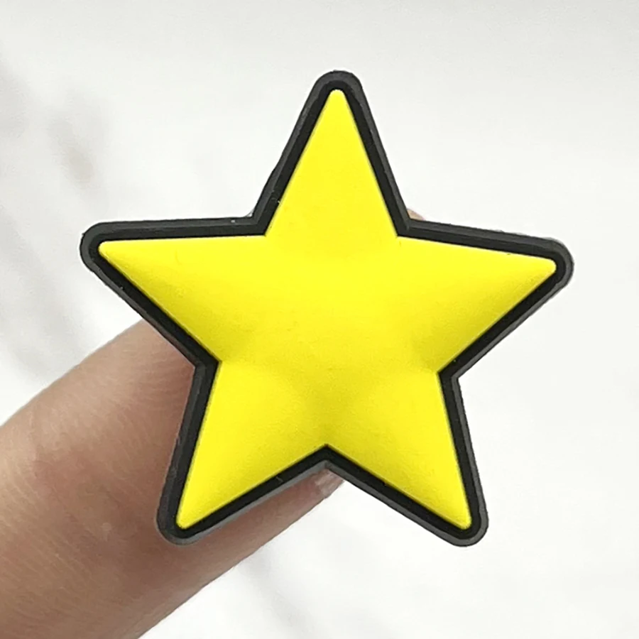 Yellow Star Smile PVC Shoe Charm Sandals Accessories Funny Diy Shoe Buckle Decoration Flower Fit Pins Croc Charms JIBZ Kid Gift