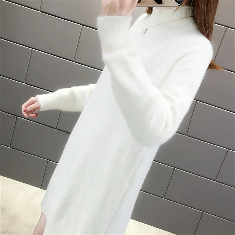 

Winter Autumn Thick Mink Fleece Half High Collar Sweater Women Jumper Ladies Fashion 5 Color Long Sleeve Pullovers Female