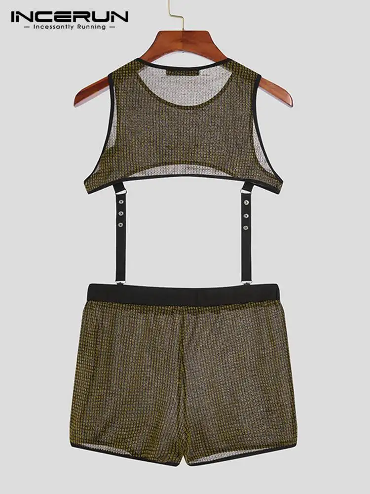 INCERUN Comfortable Homewear New Men Fashion Casual All-match Sets Stylish Male Reflective Two-piece Sleeveless Suits S-5XL 2021