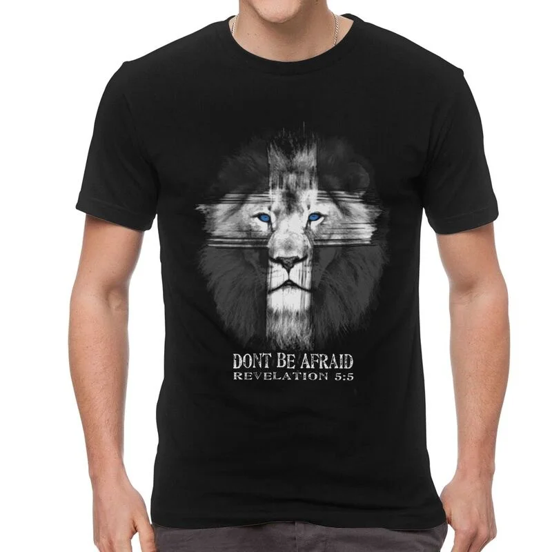 

T-Shirt manches courtes pour Homme, en coton, motif Lion de Judah, jésus, croix, foi chrétienne, style Hip Hop, cadeau