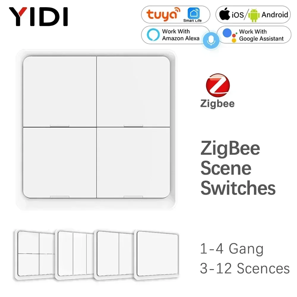 ZigBee Wireless 4 Gang 12 Scene Tuya Smart Life Switch Кнопочный контроллер с питанием от батареи