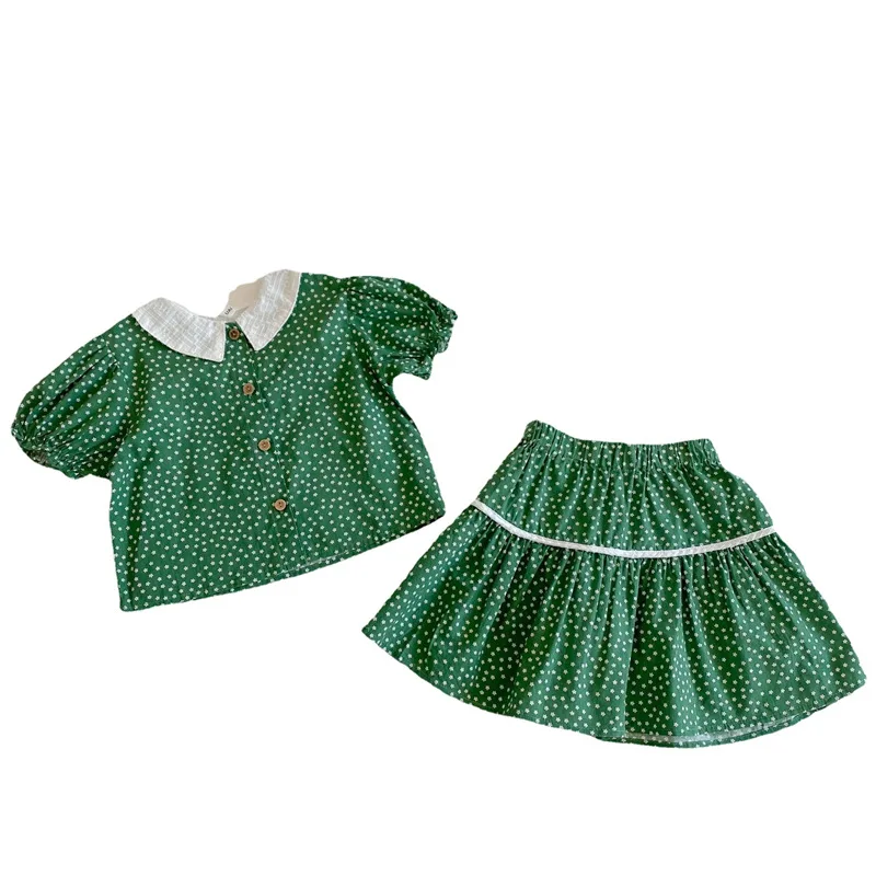 RiniLucia Baby Girls Two Piece Skirt Set Toddler Girl Summer 2 Piece Outfits Polka Dot Children Clothing Set Kids Clothes Suit