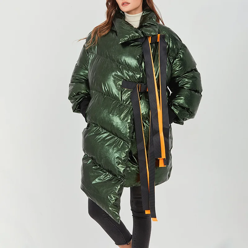 Winter Clothes Women Loose Cotton Wear 2022 Autumn Winter New Bright Face Binding Irregular Medium Length Women's Thick Coat