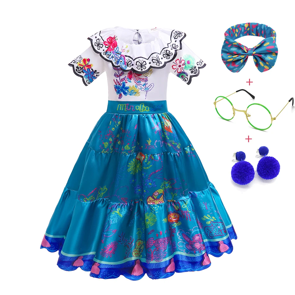 Baby Girls Encanto Charm Dresses Kids Carnival Party Costume Dolores Mirabel Isabella Princess Clothes Toddler Ball Gown
