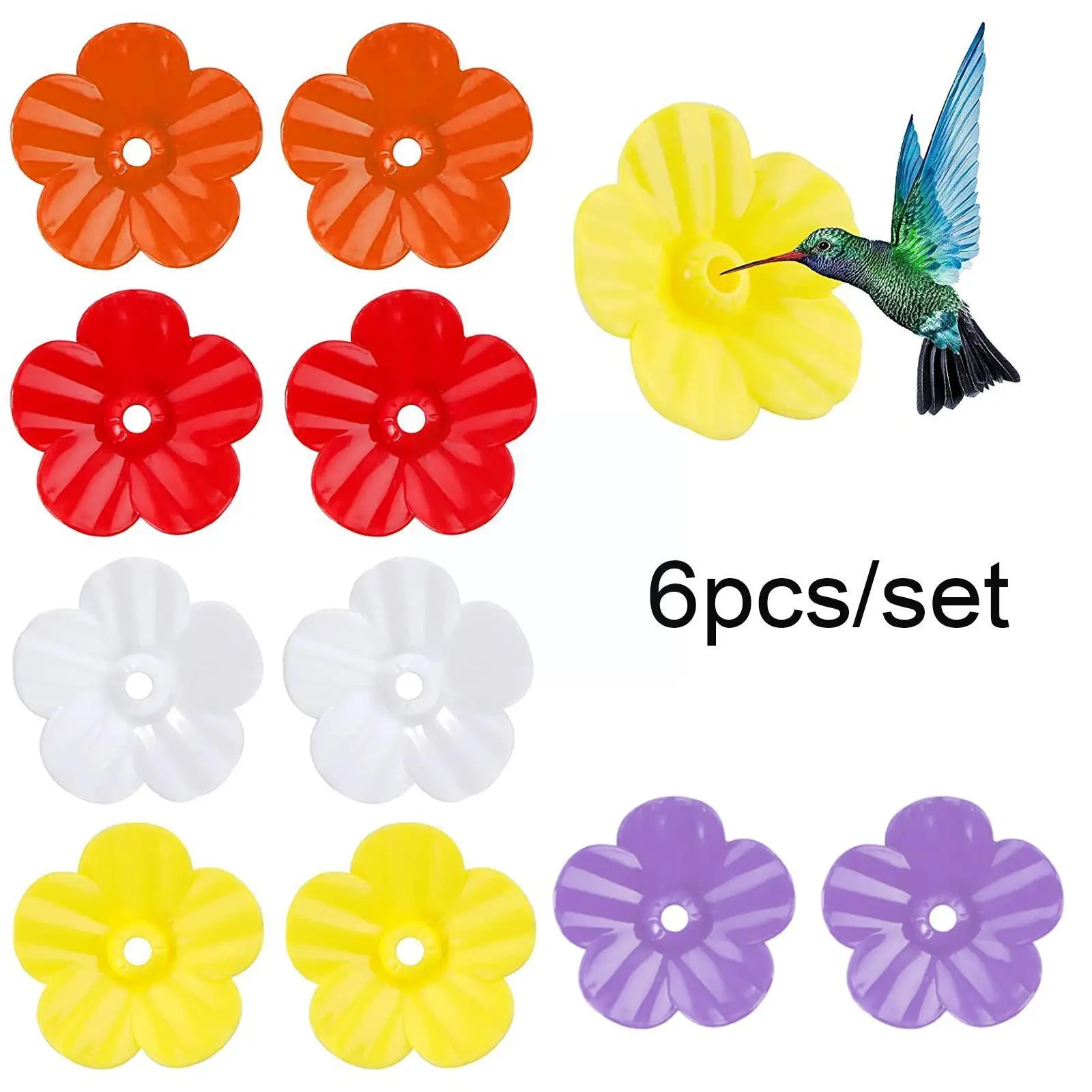 

6Pcs Hummingbird Bird Feeder Flowers Outdoor Plastic Feeding Ports Replacement Parts For Feeder Hanging Use Supply 2023