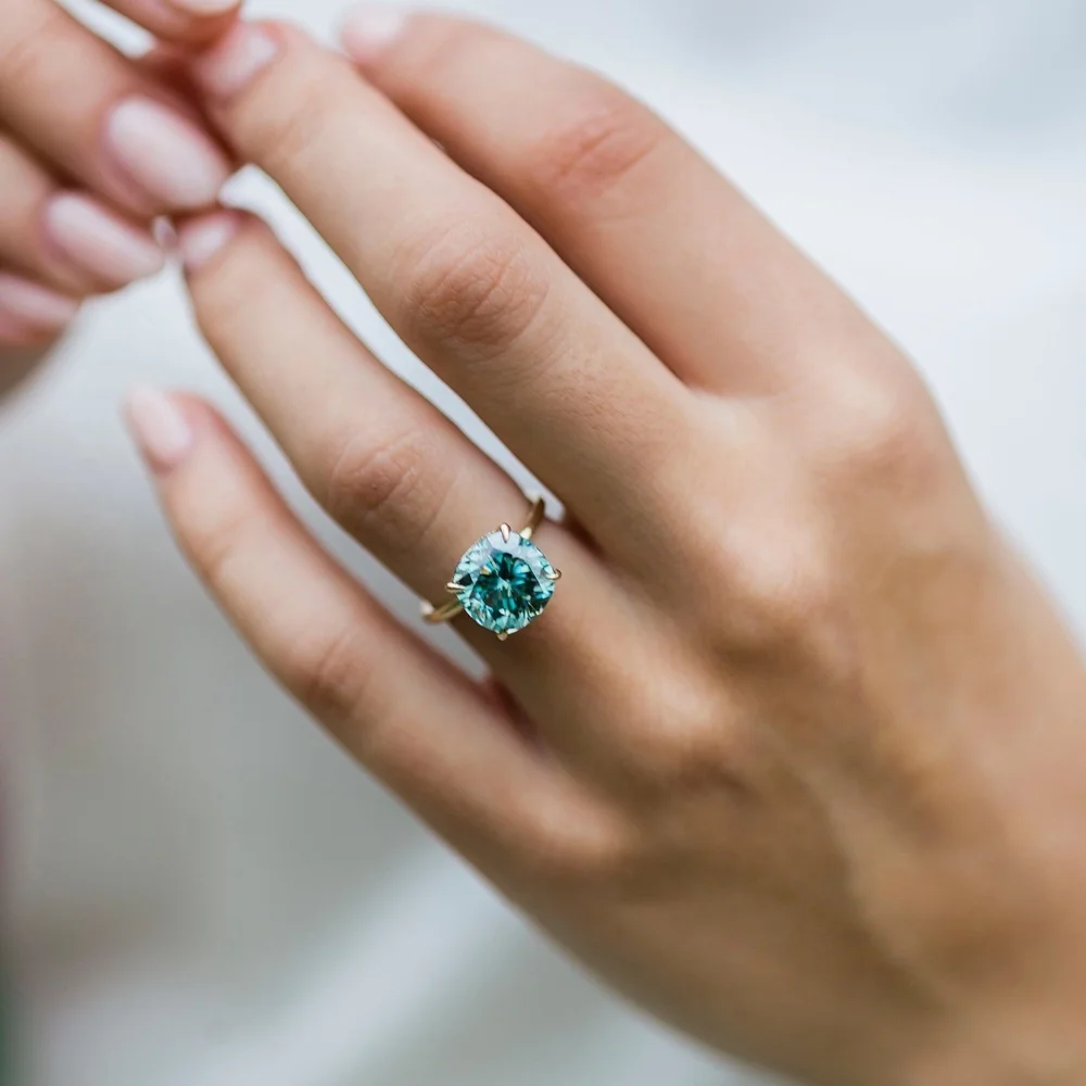 JOVOVASMILE Crushed Ice Moissanite Ring 5carat Fancy Light Green Cushion Cut 14k Yellow Gold Solitaire Rings Fine Jewelry Gift