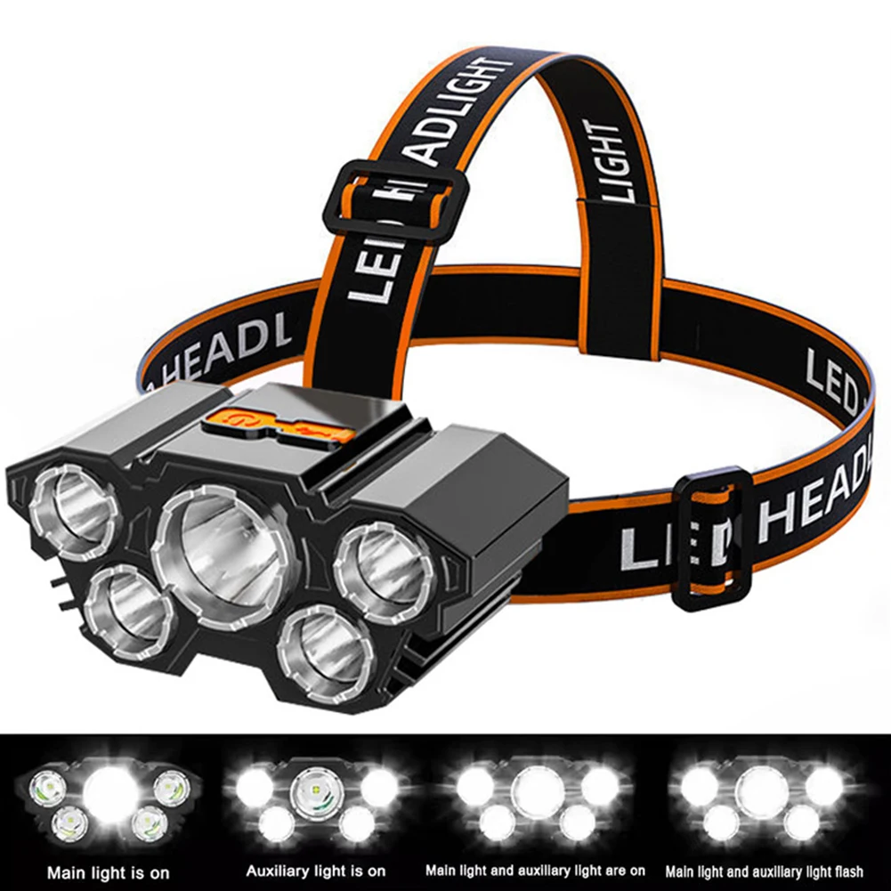 

Waterproof Rechargeable Head Torch Headlamp 5 Led Strong Lights Inspection Light Outdoor Torch Headlight For Fishing Camping