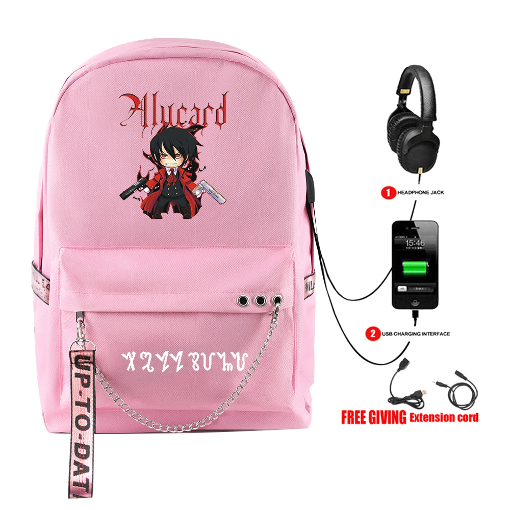 

Creative Fashion Funny Hellsing Student School Bags Unisex Print Oxford Waterproof Notebook Usb Rechargeable Travel Backpacks