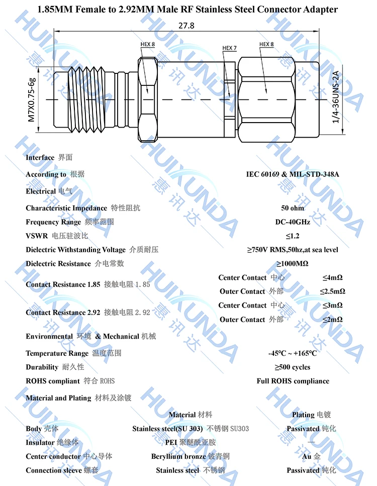 1 85 мм/2 92 мм-KJG миллиметровая волна из нержавеющей стали 40G высокочастотный