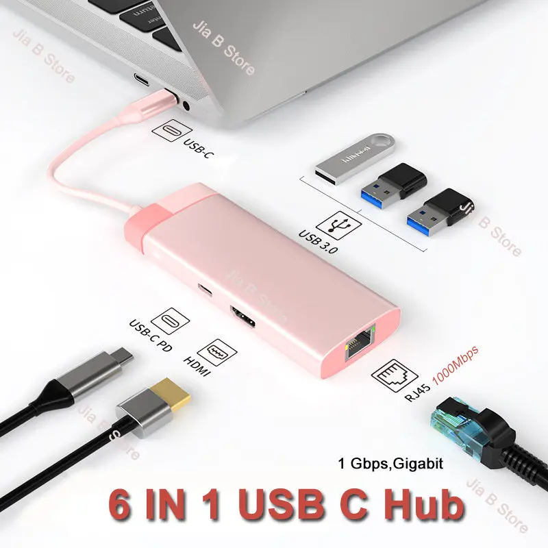 

USB C Hub Multiport Adapter,Dockteck USB-C Hub with 4K 30Hz,1Gbps Ethernet PD SD/TF USB 3.0 for MacBook Pro/Air, iPad Pro, XPS