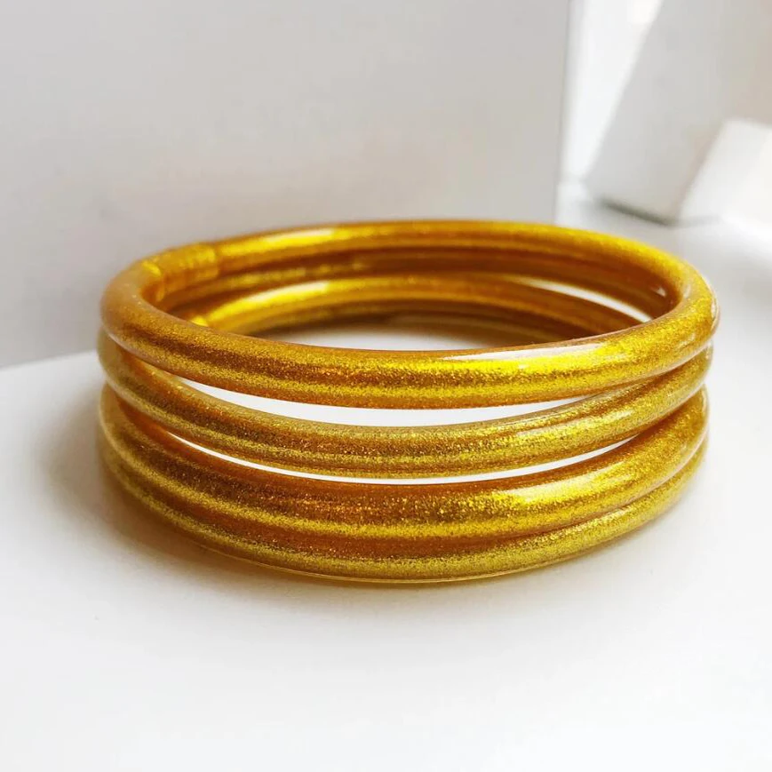 

5pc/set Bracelets for Women Girls Shiny Jelly Silicone Buddhist Rush Available All Weather Gold Foil Bangle for women charm Gift