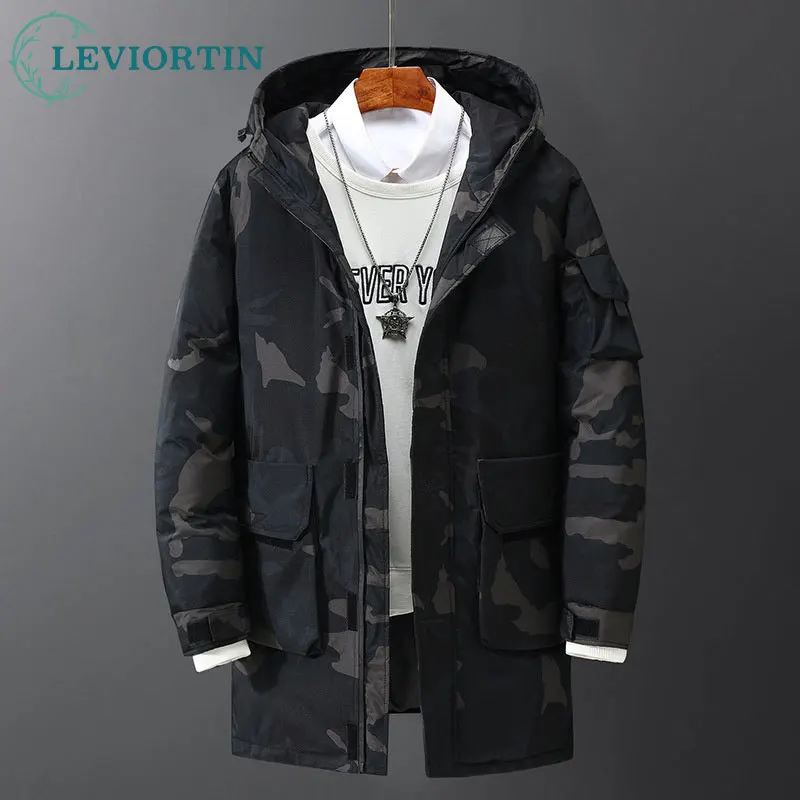 

Winter Men's Hooded Down Jacket Fashion Cargo Camouflage White Duck Down Jacket Coat Man Windproof Waterproof Thick Warm Outwear
