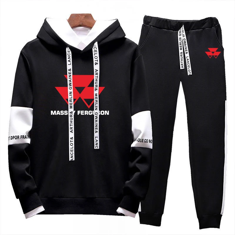 

2023 Newest Fashion Massey Ferguson Logo Printed Lacing Strap Cotton Sport Suit Men's Long Sleeve Pullover+Casual Sweatpants Set