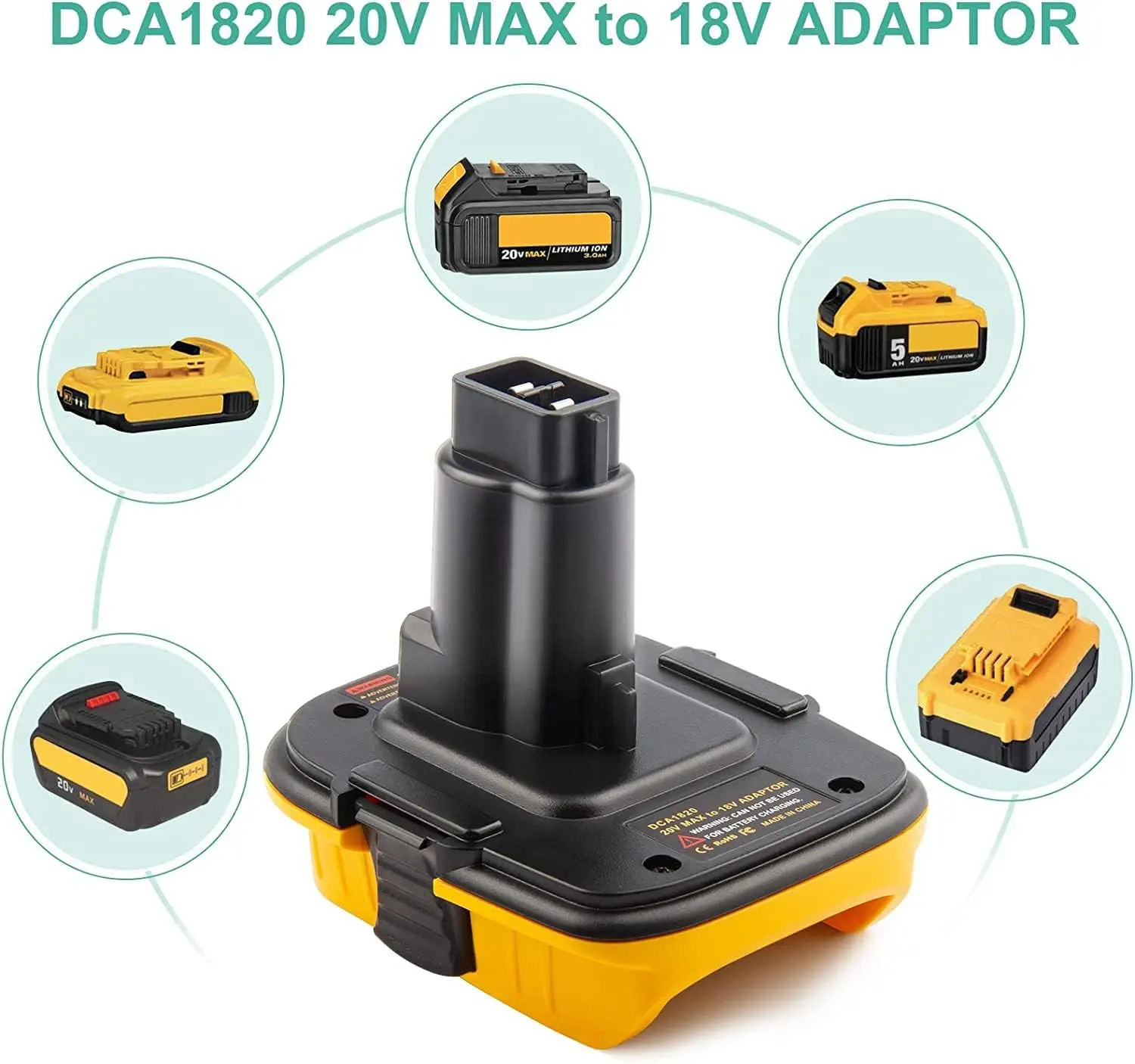

Replacement DCA1820 USB Adapter for Dewalt 18V Tools Convert Dewalt 20V Lithium Battery to Dewalt 18V NiCad NiMh Battery Tools