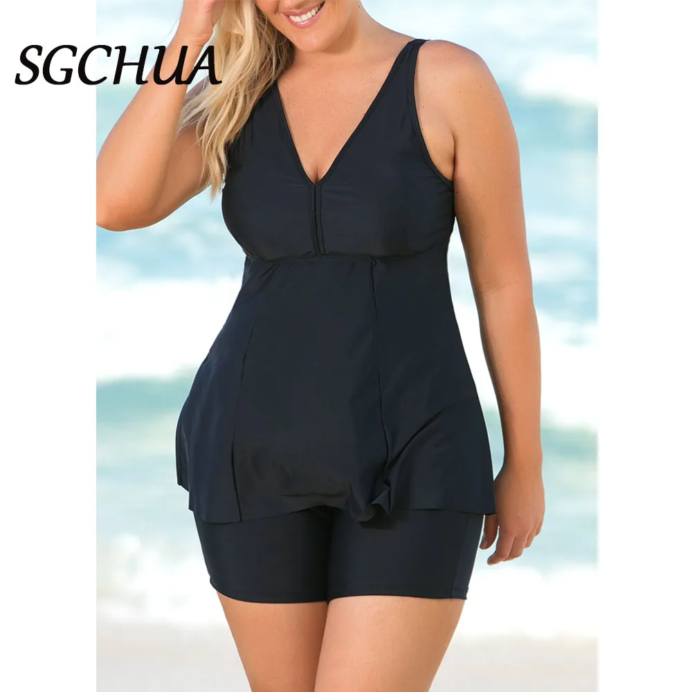 

Large Size Women 6XL Two Pieces Solid Back Tankini Swimsuit Push Up Tummy Contral Swimwear Beachwear Pool 8xl Body suit