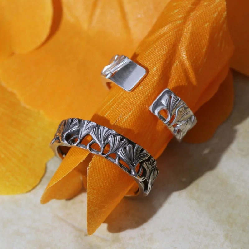 Buyee 925 пробы серебряные парные кольца наборы красивые пряничные листья милые на