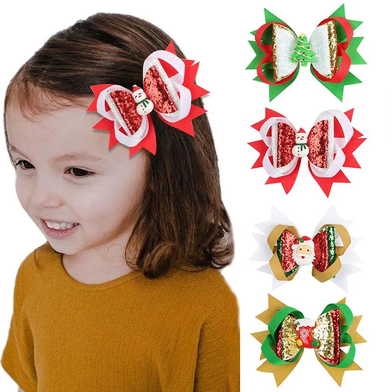 

4''Christmas Hair Bow Clips For Kids Solid Color Grosgrain Ribbon Swallowtail Bows Hairpin Barrettes Headdress Girls Accessories