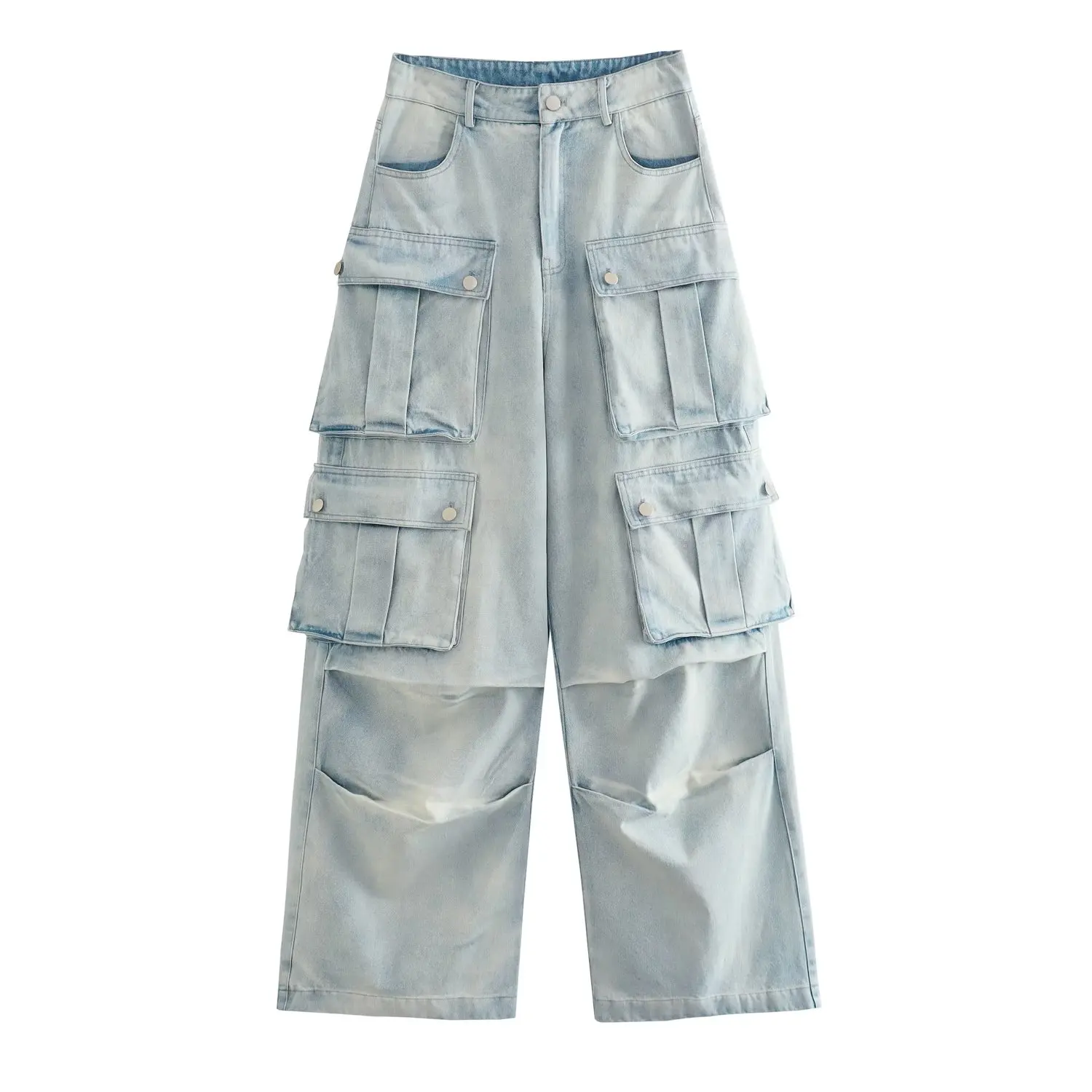 

Women 2023 New Chic Fashion Summer Tooling Model Jeans Vintage High Waist Zipper Female Ankle Denim Pants Mujer