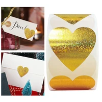 1inch 500pcs holographic laser heart gift stickers for valentines day gold sparkling labels wedding party love stickers
