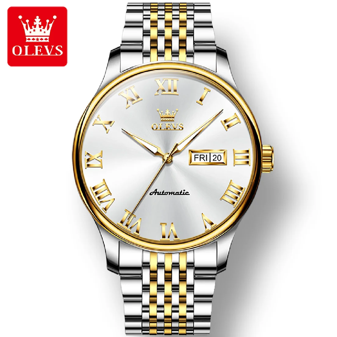 

OLEVS 9929 Dual Calendar Automatic Mechanical Watch for Men Waterproof Stainless Steel Strap Business Men Wristwatches Calendar